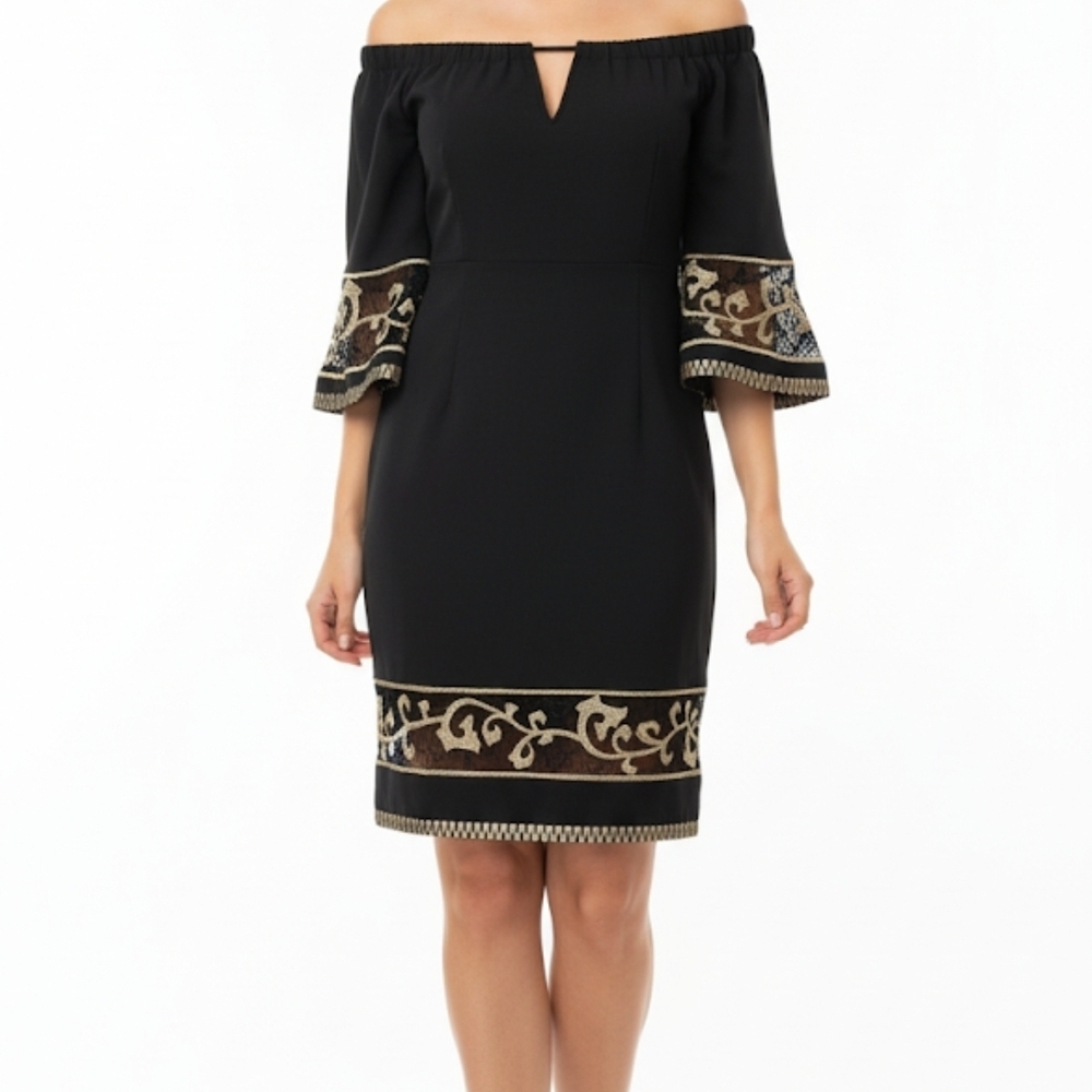 Soieblu Womens Sexy Gold Embroidery Date Night Dress Sz Medium New - Picture 1 of 7